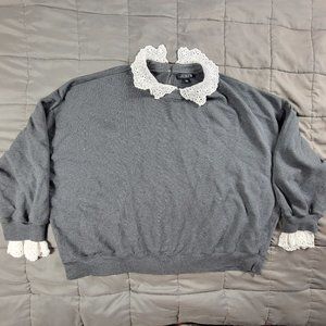 J.Crew Womens 3X Gray Lace Collar Crewneck Pullover Sweatshirt Long Sleeve